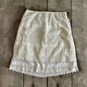 Solitaire by Ravi Khosla Ivory Cotton Crochet Lace Mini Skirt Sz L Boho NWT
